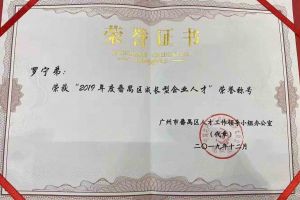 乐玩（中国）集团罗宁弟董事长荣获“2019年度番禺区成长型企业人才”